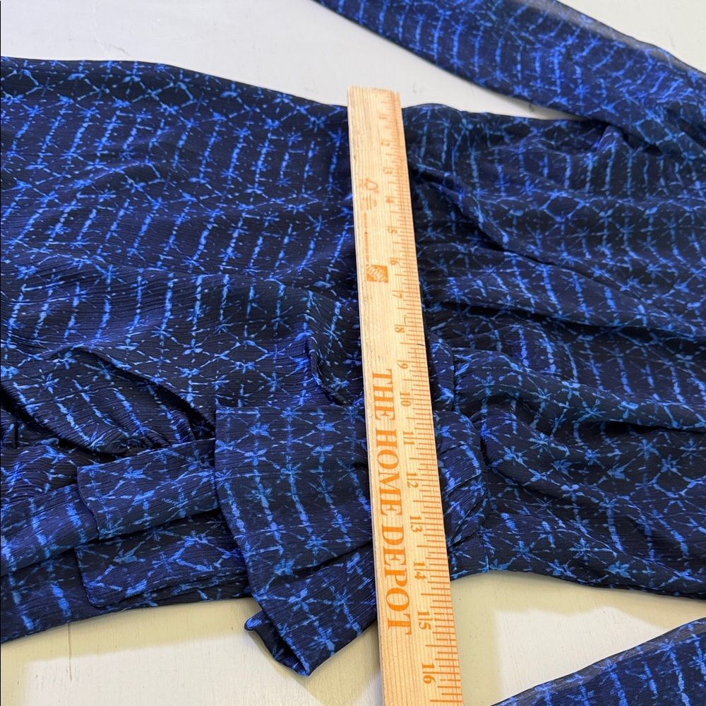 MISA Amber Mini Dress Midnight Mix Blue Sheer Sleeve Ruffle Size M $430 - Picture 9 of 11